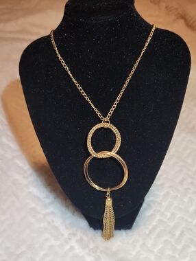 Boho Gold Double Circle Tassel Pendant Necklace